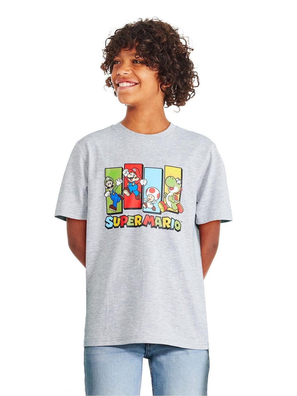 Light Gray Super Mario Kids Graphic T-Shirt